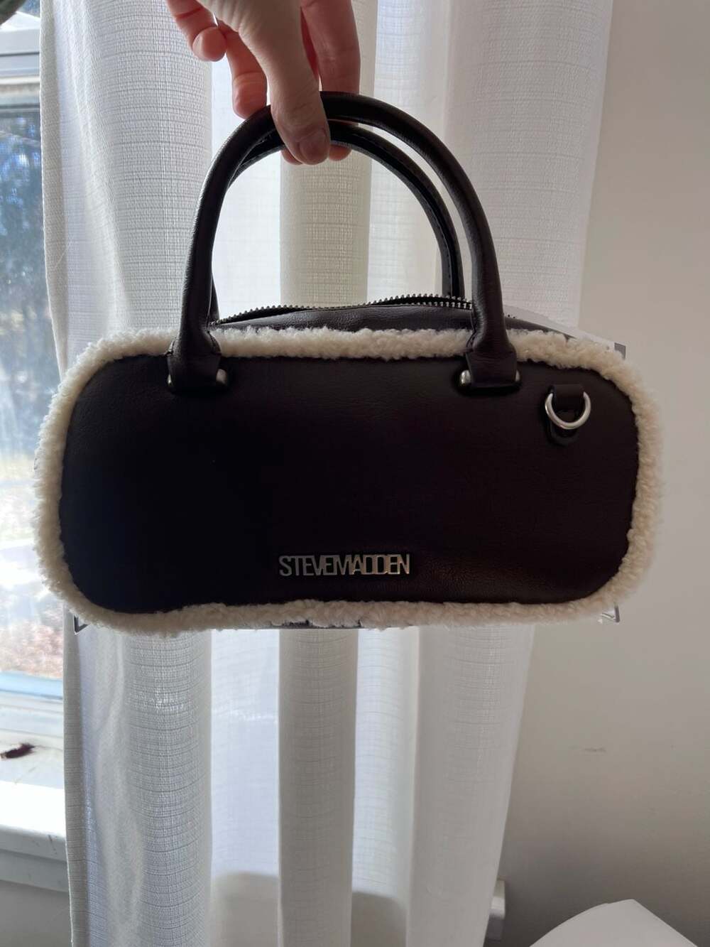 Steve Madden Bjebbie Faux Leather and Sherpa Trim Small Satchel Bag